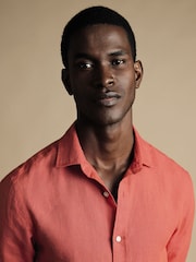 Charles Tyrwhitt Pink Plain Pure 100% Linen Slim Fit Shirt - Image 2 of 6