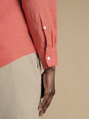 Charles Tyrwhitt Pink Plain Pure 100% Linen Slim Fit Shirt - Image 3 of 6