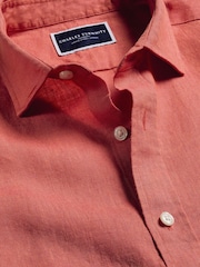 Charles Tyrwhitt Pink Plain Pure 100% Linen Slim Fit Shirt - Image 5 of 6