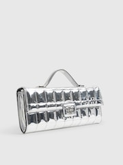 River Island Silver Lila Patent Quilted Clutch Bag - Image 2 of 4