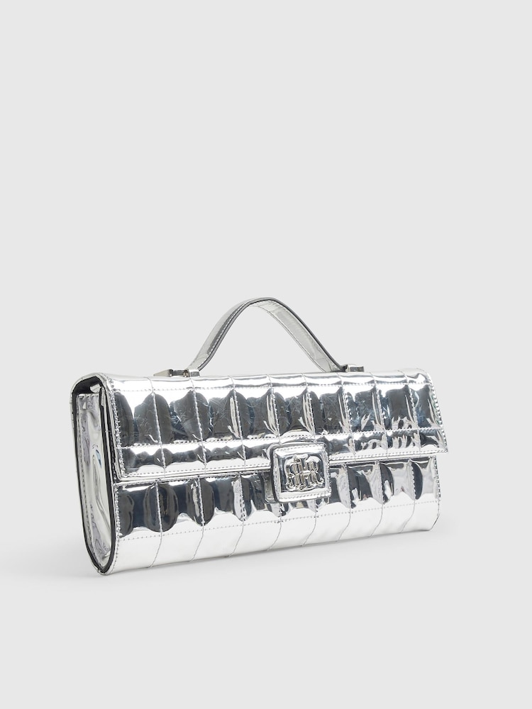 River Island Silver Lila Patent Quilted Clutch Bag - Image 2 of 4