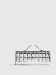 River Island Silver Lila Patent Quilted Clutch Bag - Image 3 of 4