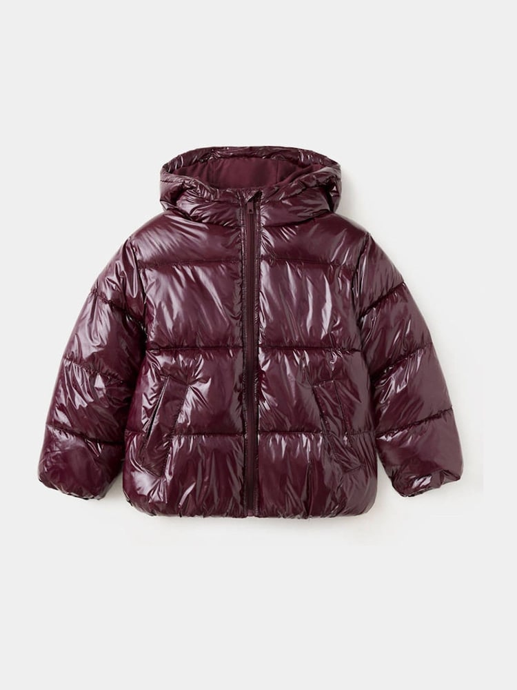 Mango Red High Shine Hooded Padded Coat - Image 1 of 4 Mango Red High Shine Hooded Padded Coat - Image 1 of 4