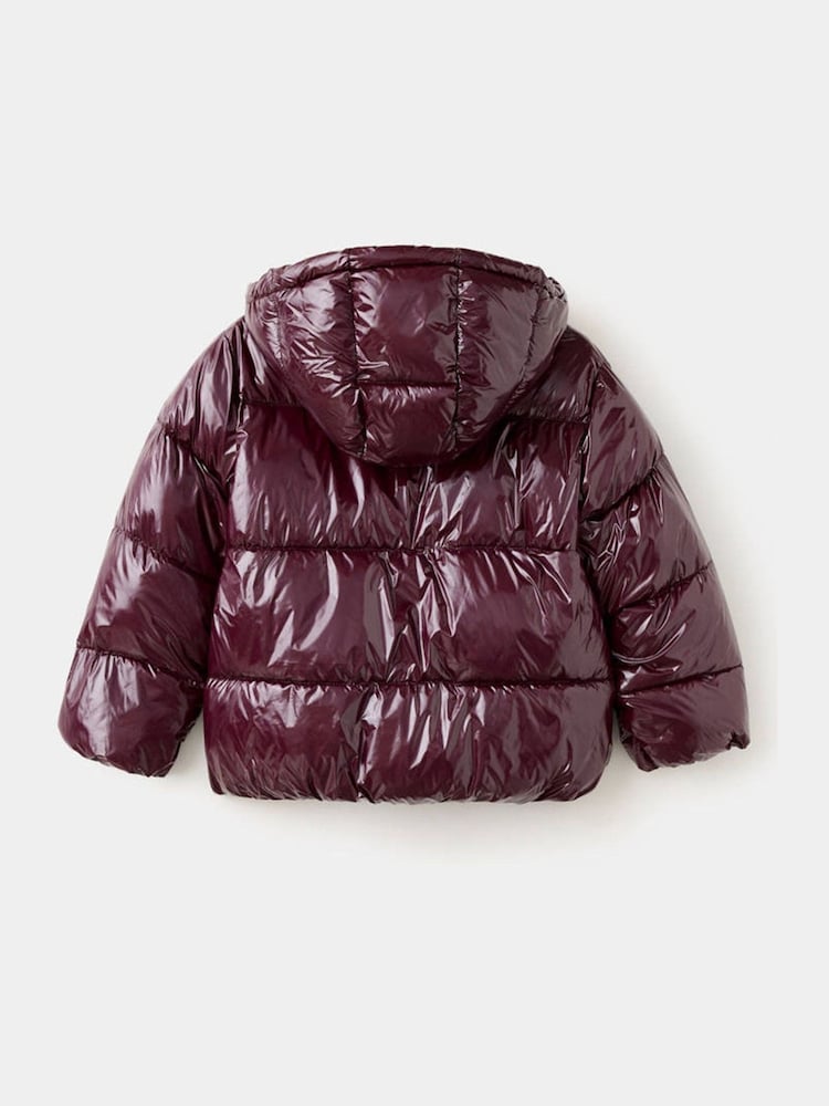 Mango Red High Shine Hooded Padded Coat - Image 2 of 4 Mango Red High Shine Hooded Padded Coat - Image 2 of 4