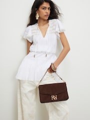 River Island Brown Freya Faux Suede RR Flap Front Shoulder Bag - Image 2 of 6