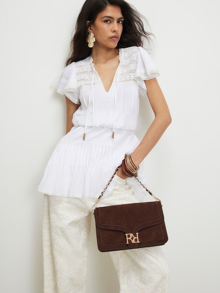 River Island Brown Freya Faux Suede RR Flap Front Shoulder Bag - Image 2 of 6 River Island Brown Freya Faux Suede RR Flap Front Shoulder Bag - Image 2 of 6