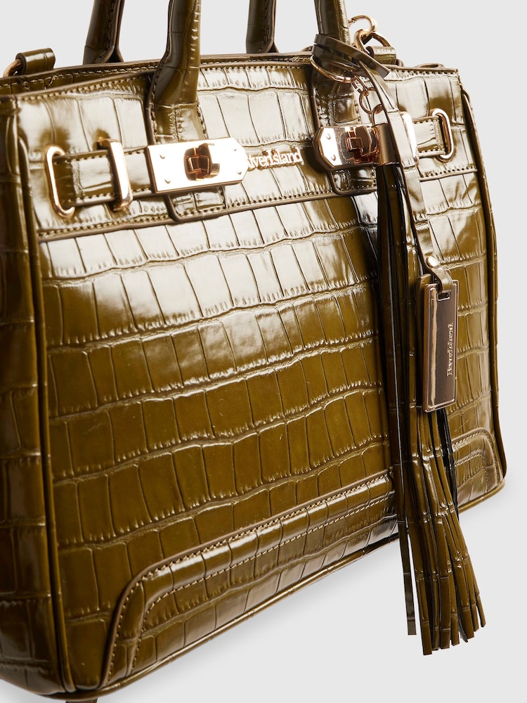 River Island Green Blair Lock Front Tassel Tote Bag - Image 6 of 6