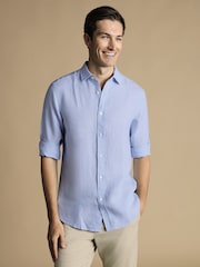 Charles Tyrwhitt Blue Slim Fit Plain Pure 100% Linen Shirt - Image 1 of 6