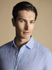 Charles Tyrwhitt Blue Slim Fit Plain Pure 100% Linen Shirt - Image 2 of 6