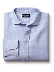 Charles Tyrwhitt Blue Slim Fit Plain Pure 100% Linen Shirt - Image 4 of 6