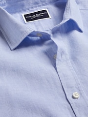 Charles Tyrwhitt Blue Slim Fit Plain Pure 100% Linen Shirt - Image 5 of 6