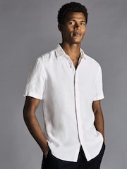 Charles Tyrwhitt White Slim Fit Plain Short Sleeve Pure 100% Linen Shirt - Image 1 of 4