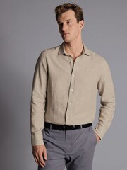 Charles Tyrwhitt Natural Packable Rainfoil 100% Linen Shirt - Image 1 of 6