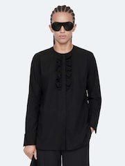 AllSaints Black Amara Ruffle Shirt - Image 1 of 8