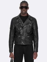 AllSaints Black Reed Biker Jacket - Image 1 of 8