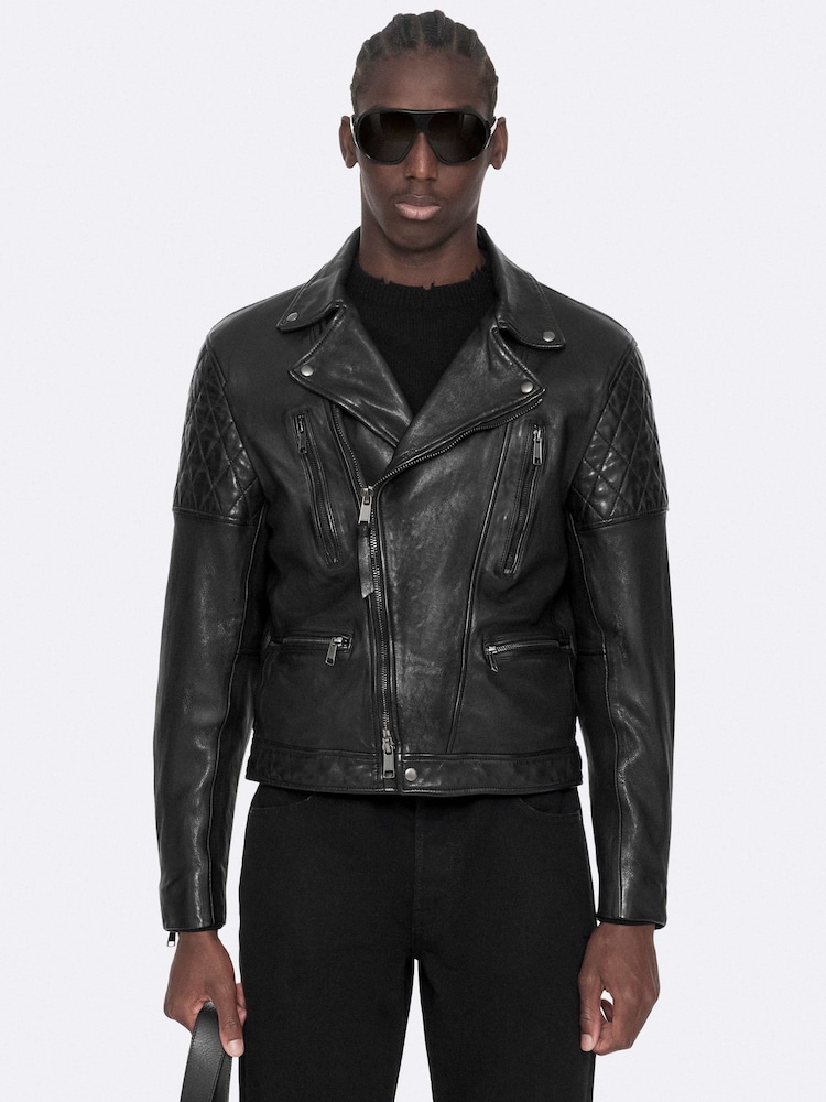 AllSaints Black Reed Biker Jacket - Image 1 of 8 AllSaints Black Reed Biker Jacket - Image 1 of 8