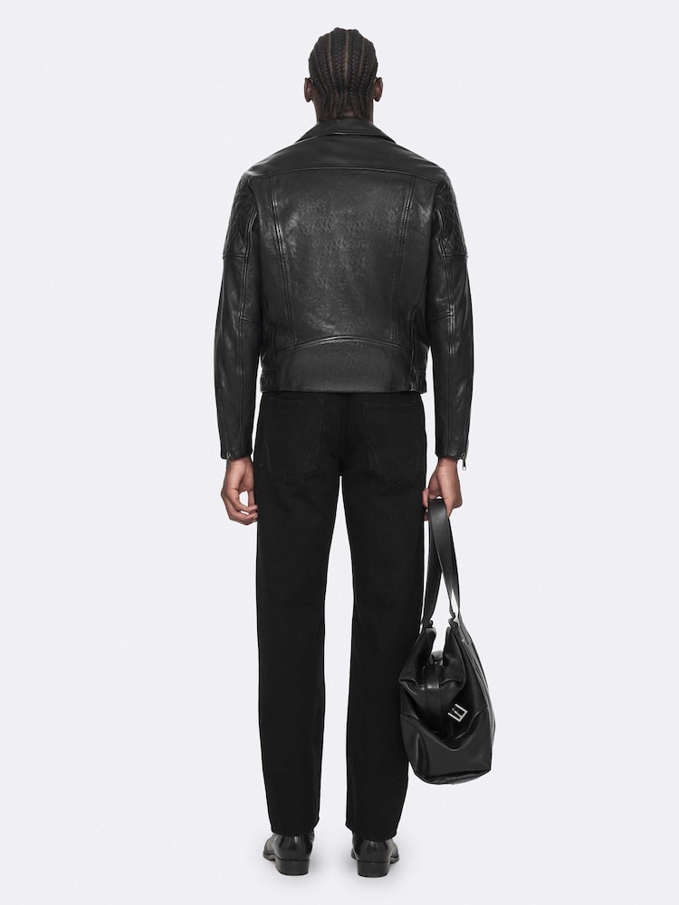 AllSaints Black Reed Biker Jacket - Image 2 of 8 AllSaints Black Reed Biker Jacket - Image 2 of 8