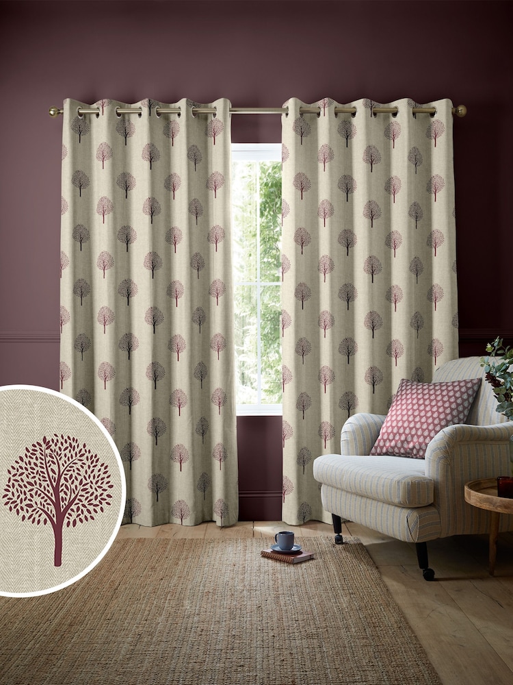 Emily Bond Mulberry Burgundy Yew Tree Made to Measure Curtains - Image 1 of 9