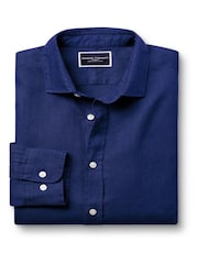Charles Tyrwhitt Blue Plain Pure 100% Linen Slim Fit Shirt - Image 4 of 6