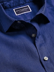 Charles Tyrwhitt Blue Plain Pure 100% Linen Slim Fit Shirt - Image 5 of 6
