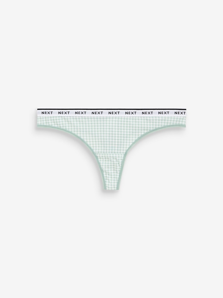 White/Grey/Pink/Light Green Thong Cotton Rich Logo Knickers 4 Pack - Image 8 of 8