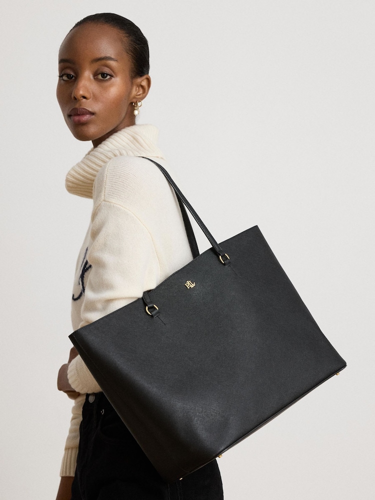 Lauren Ralph Lauren Black Crosshatch Leather Karly Tote Large Bags - Image 1 of 6