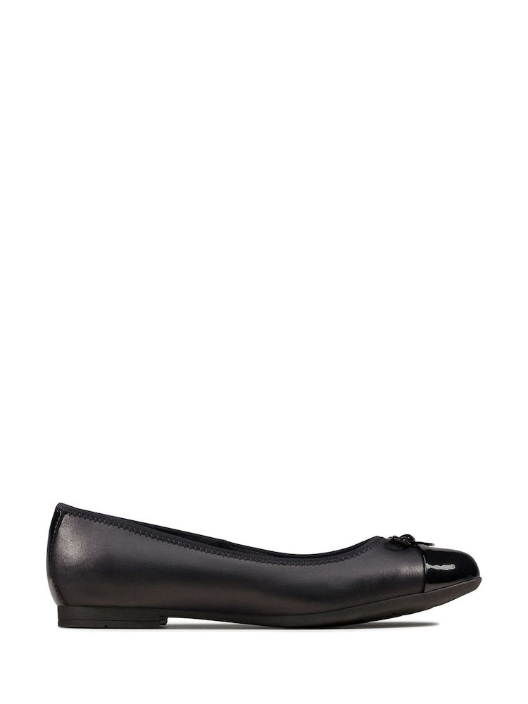 Clarks Black Multi Fit Leather Scala Bloom Youth Shoes - Image 1 of 7