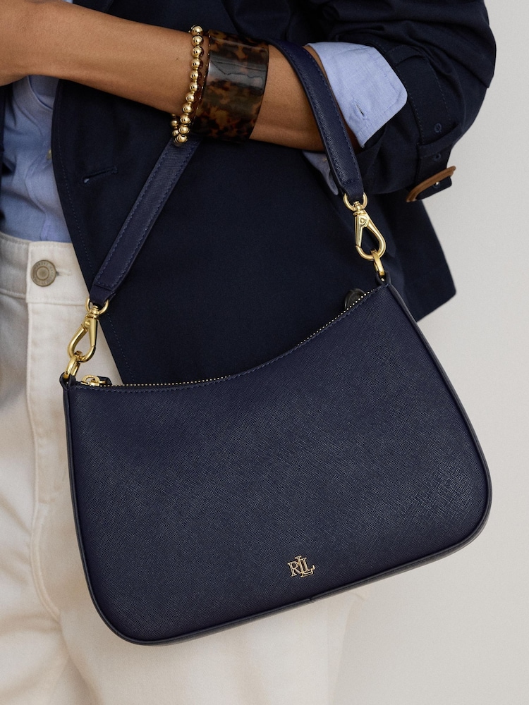 Lauren Ralph Lauren Blue Danni 26 Crosshatch Leather Shoulder Bag - Image 1 of 7 Lauren Ralph Lauren Blue Danni 26 Crosshatch Leather Shoulder Bag - Image 1 of 7