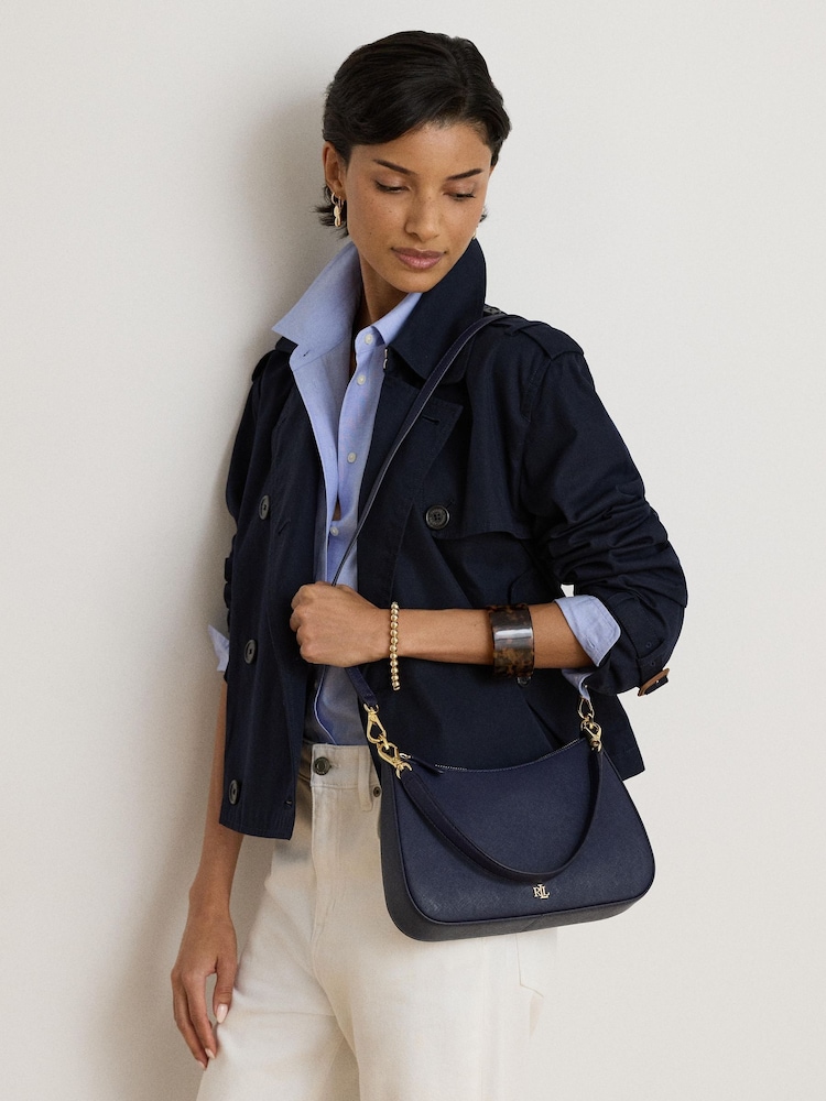 Lauren Ralph Lauren Blue Danni 26 Crosshatch Leather Shoulder Bag - Image 2 of 7 Lauren Ralph Lauren Blue Danni 26 Crosshatch Leather Shoulder Bag - Image 2 of 7