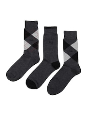 Pringle Grey Traditional Argyle 3 Pack Pattern Socks - Image 3 of 5