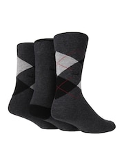 Pringle Grey Traditional Argyle 3 Pack Pattern Socks - Image 4 of 5