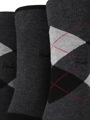 Pringle Grey Traditional Argyle 3 Pack Pattern Socks - Image 5 of 5