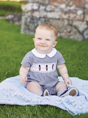 JoJo Maman Bébé Navy Blue Soldier Smock Romper - Image 1 of 3