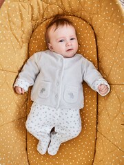 JoJo Maman Bébé Grey Elephant 2-Piece Baby Sleepsuit & Velour Jacket Set - Image 1 of 8