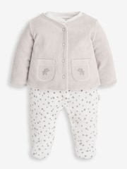 JoJo Maman Bébé Grey Elephant 2-Piece Baby Sleepsuit & Velour Jacket Set - Image 3 of 8