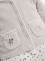 JoJo Maman Bébé Grey Elephant 2-Piece Baby Sleepsuit & Velour Jacket Set - Image 7 of 8