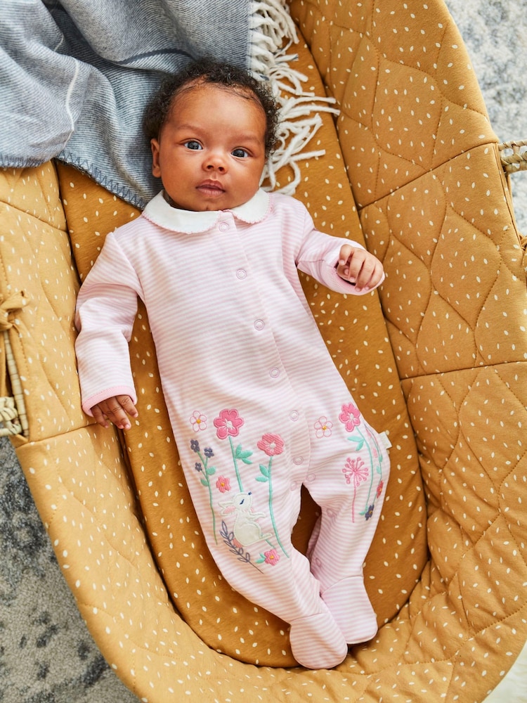 JoJo Maman Bébé Pink Bunny Appliqué Cotton Baby Sleepsuit - Image 2 of 5