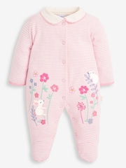 JoJo Maman Bébé Pink Bunny Appliqué Cotton Baby Sleepsuit - Image 3 of 5