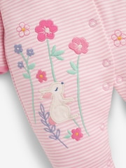 JoJo Maman Bébé Pink Bunny Appliqué Cotton Baby Sleepsuit - Image 4 of 5