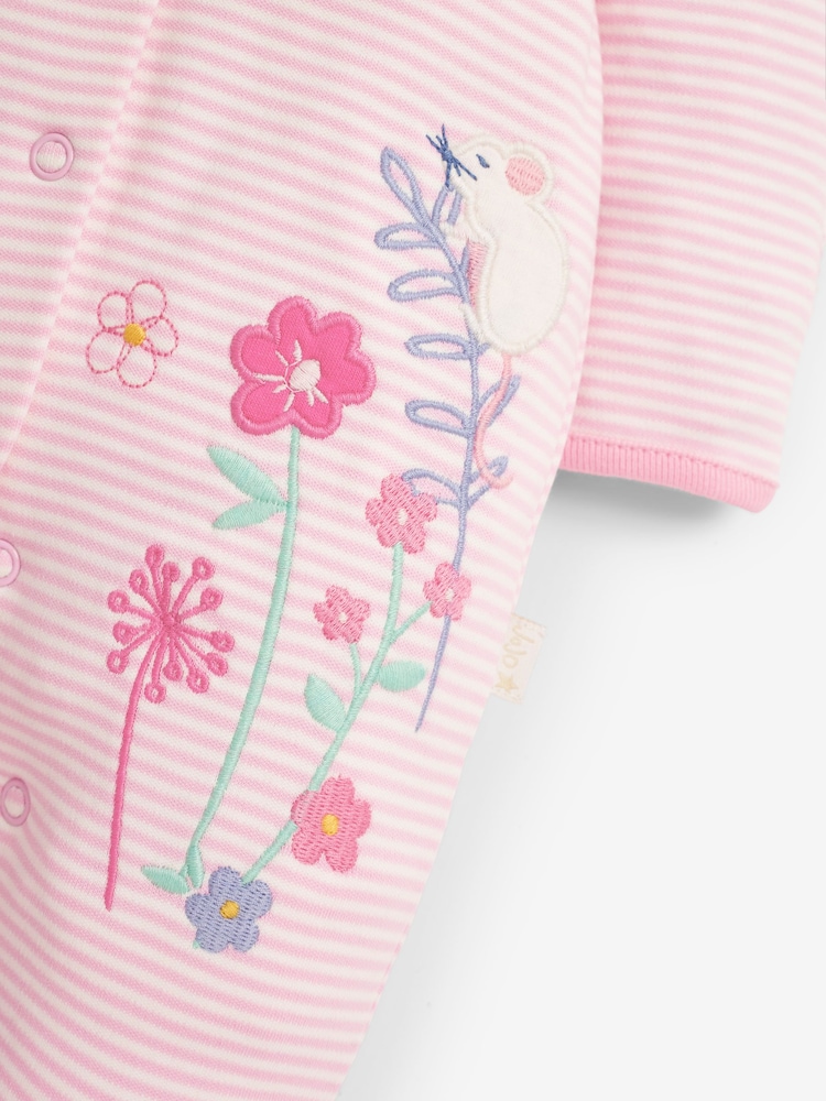 JoJo Maman Bébé Pink Bunny Appliqué Cotton Baby Sleepsuit - Image 5 of 5