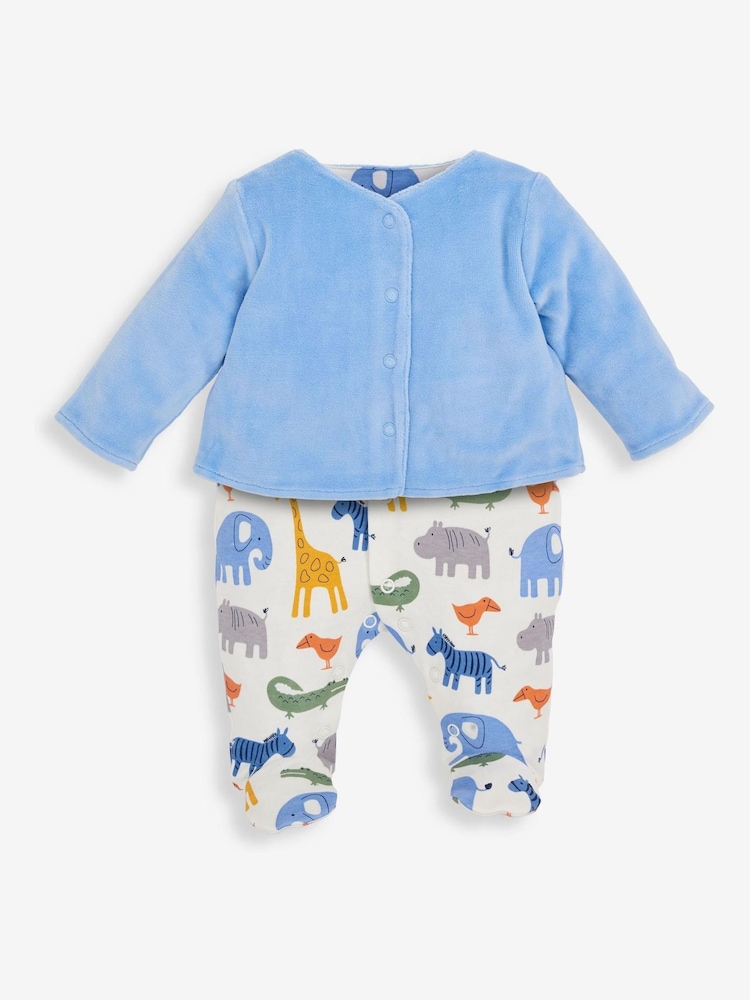 2-częściowy niebieski zestaw JoJo Maman Bébé: śpioszki i welurowa kurtka - Image 1 of 5