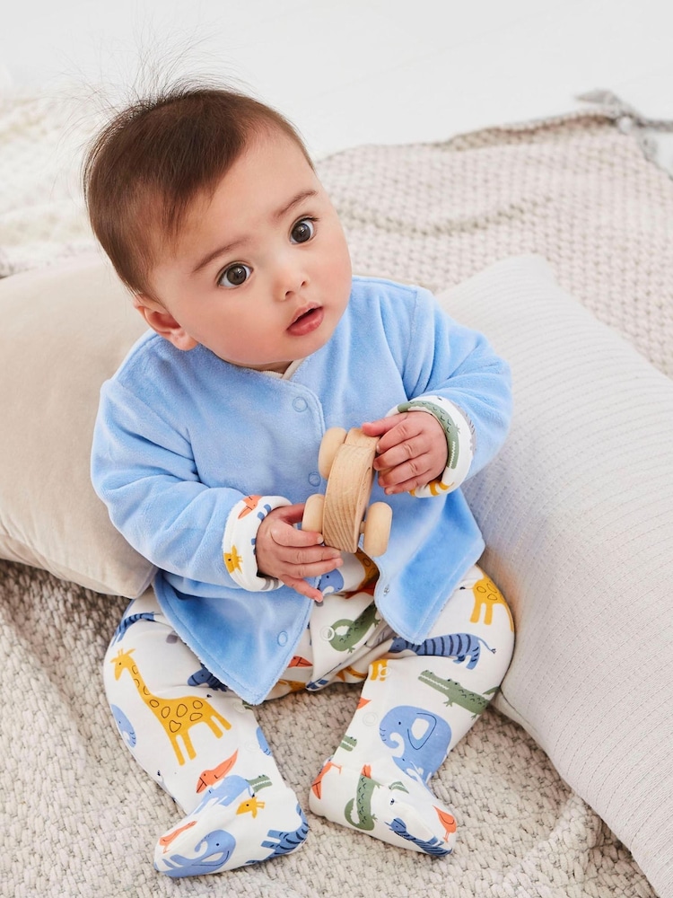 2-częściowy niebieski zestaw JoJo Maman Bébé: śpioszki i welurowa kurtka - Image 5 of 5