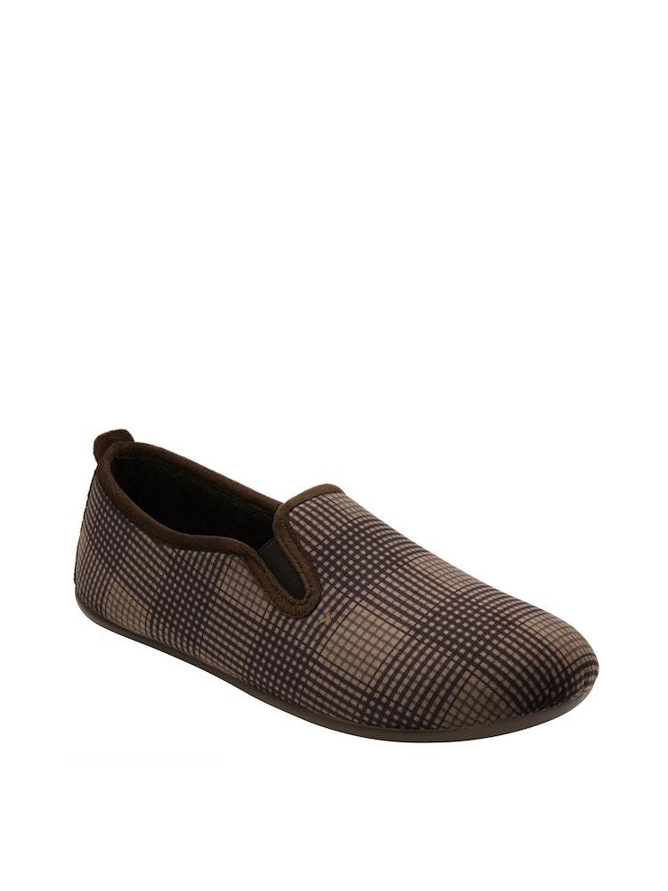 Lotus Brown Check-Print Full Slippers - Image 1 of 4