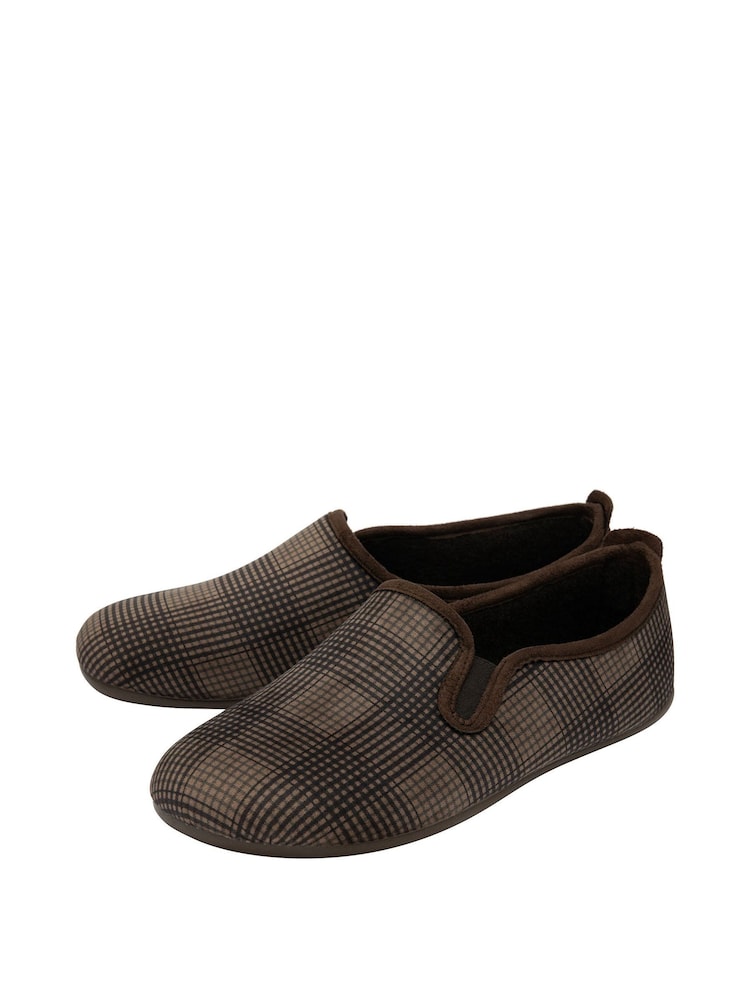 Lotus Brown Check-Print Full Slippers - Image 2 of 4 Lotus Brown Check-Print Full Slippers - Image 2 of 4