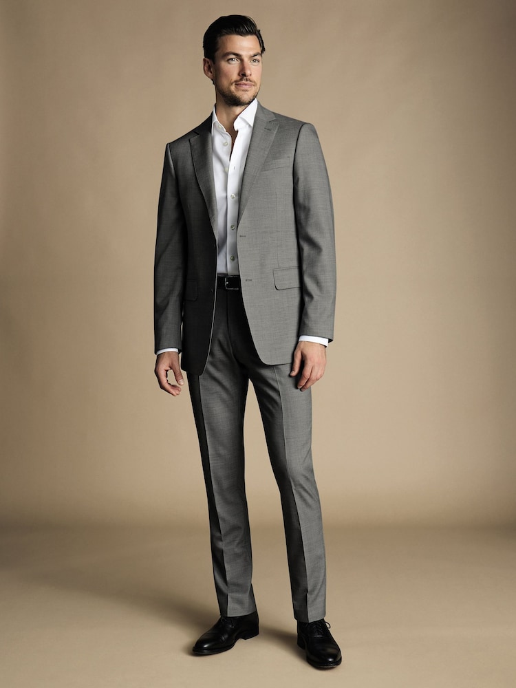 Charles Tyrwhitt Grey Slim Fit Sharkskin Ultimate Performance Suit: Jacket - Image 1 of 4