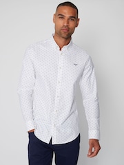 Threadbare White Geometric Print Long Sleeve Shirt With Stretch - Image 1 of 4