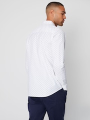 Threadbare White Geometric Print Long Sleeve Shirt With Stretch - Image 2 of 4
