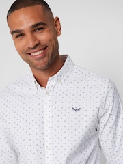 Threadbare White Geometric Print Long Sleeve Shirt With Stretch - Image 4 of 4