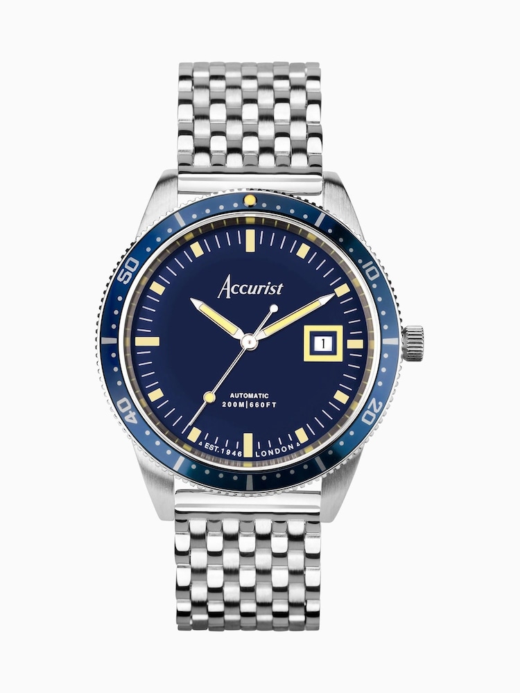 Accurist Mens Silver Tone Dive Automatic Stainless Steel Bracelet 42mm Watch - Image 1 of 6