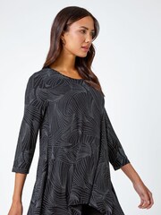 Roman Black Swirl Print Hanky Hem Stretch Top - Image 1 of 5